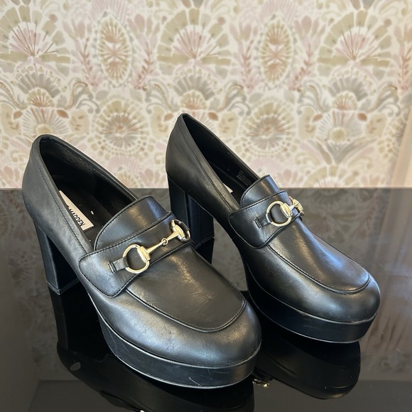 Steve Madden Cinderella Platform Loafers Black Leather Size 10 Punk Goth Y2K - Picture 1 of 6